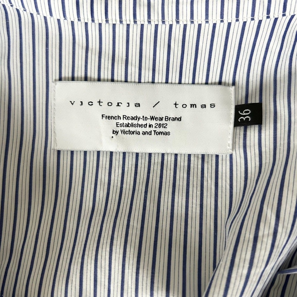 Victoria Tomas French Striped Cotton Button Down Shirt Blouse Size 4 US 36 FR - Picture 6 of 7
